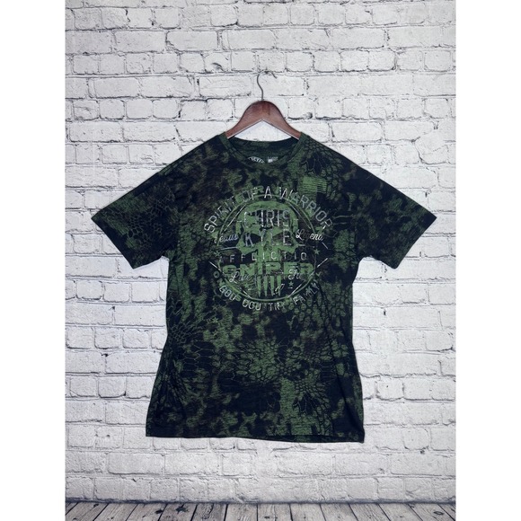 Affliction Mens X Large Live Fast Chris Sniper Skull Graphic T Shirt Black Green - Picture 1 of 7